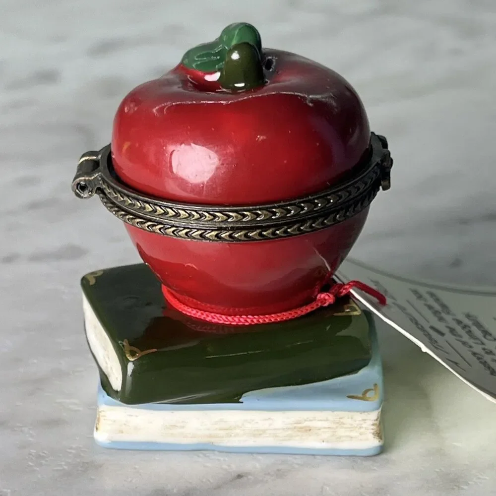 Ceramic apple & books ring or trinket box - Treasures Box teacher gift school
